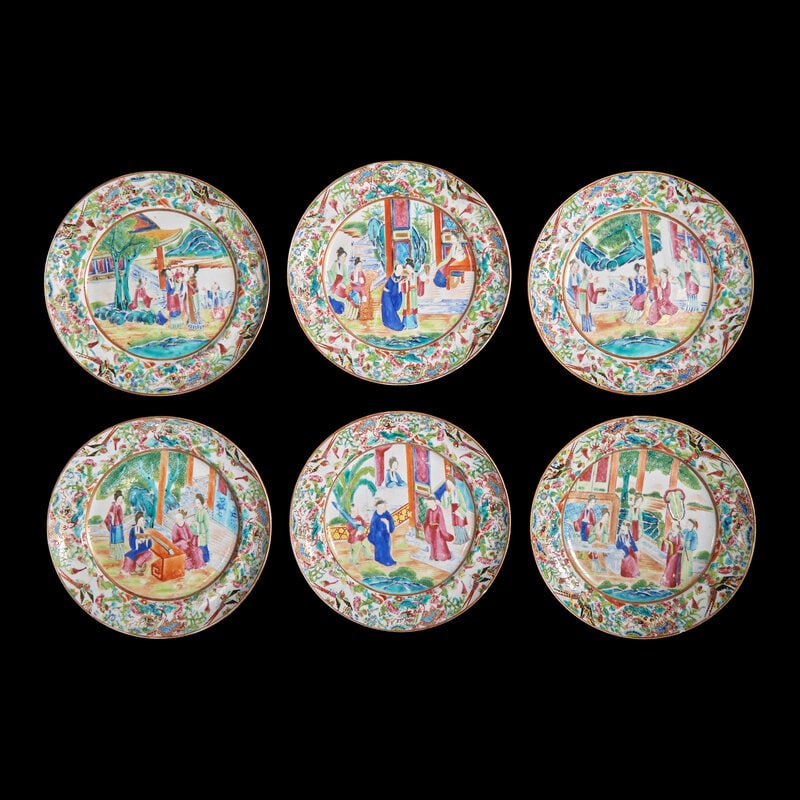 A Set of Six Chinese Export "Rose Mandarin" Luncheon or Dessert Plates, Second Half 19th Century
 (1 of 2)