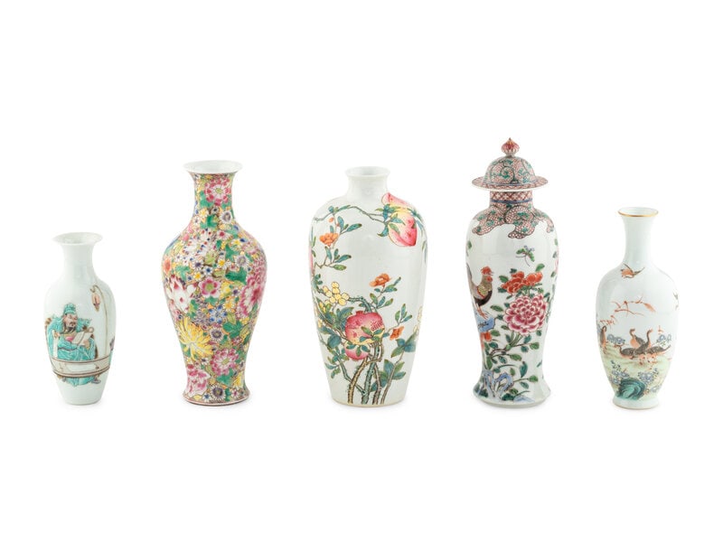 Five Chinese Famille Rose Porcelain Vases 粉彩賞瓶五隻 (1 of 2)