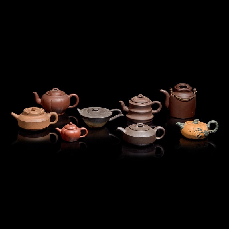 A Group of Eight Assorted Yixing Zisha Stoneware Teapots 宜興紫砂茶 (1 of 4)