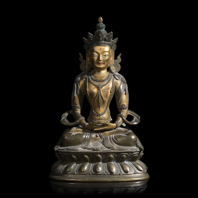 A Tibeto-Chinese Bronze Figure of a Bodhisattva, Late Qing Dynasty 晚清 藏漢 (1 of 3)
