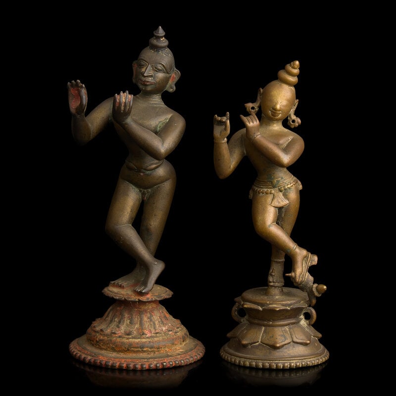 Two Indian Brass Alloy Figures of Krishna Venugopala, Orissa or Bengal, 18th/19th Century (1 of 6)