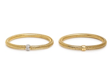 ROBERTO COIN, TWO YELLOW GOLD 'PRIMAVERA' BRACELETS