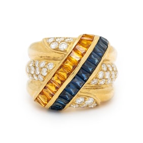 LEVIAN, DIAMOND, SAPPHIRE, AND YELLOW GOLD RING