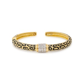 DIAMOND, ENAMEL, AND YELLOW GOLD LEOPARD PRINT CUFF BRACELET
