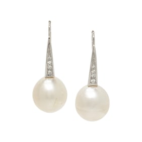 CULTURED PEARL AND DIAMOND EARRINGS