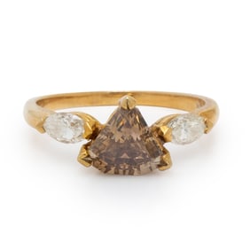 FANCY BROWN DIAMOND, DIAMOND, AND YELLOW GOLD RING