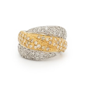 DIAMOND, COLORED DIAMOND, PLATINUM, AND YELLOW GOLD RING
