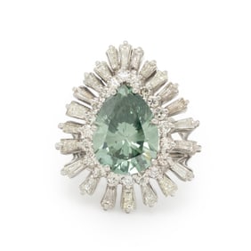 TREATED COLORED DIAMOND, DIAMOND, AND WHITE GOLD RING