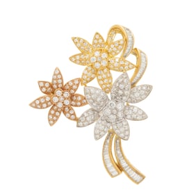 DIAMOND AND TRICOLOR GOLD FLOWER BROOCH