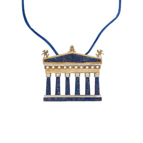 LAPIS LAZULI, DIAMOND, AND GOLD ARCHITECTURAL PENDANT