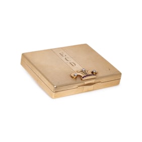 YELLOW GOLD, DIAMOND, AND RUBY POWDER COMPACT