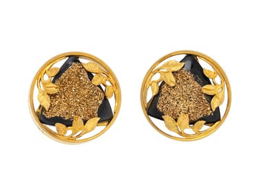 SEVEN FINGERS, DRUZY QUARTZ AND YELLOW GOLD EARRINGS