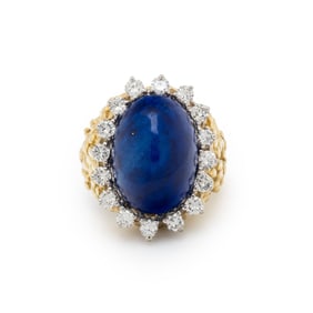 LAPIS LAZULI, DIAMOND, AND YELLOW GOLD RING