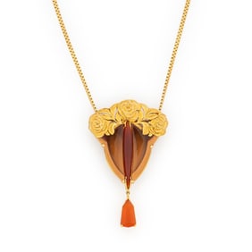 SEVEN FINGERS, YELLOW GOLD AND MULTIGEM PENDANT NECKLACE