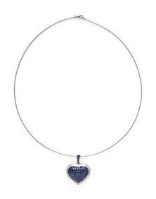 SAPPHIRE, DIAMOND, AND WHITE GOLD HEART PENDANT NECKLACE