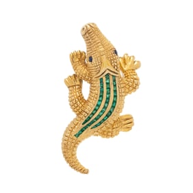 YELLOW GOLD AND EMERALD ALLIGATOR BROOCH