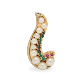 CULTURED PEARL, COLORED STONES, AND YELLOW GOLD PENDANT