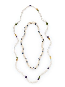 TWO CULTURED AND MULTIGEM PEARL NECKLACES