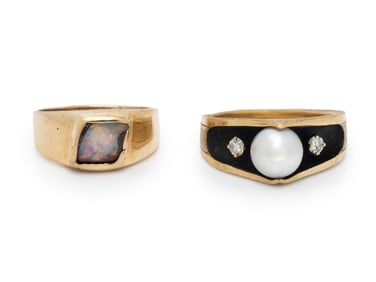 CULTURED PEARL RING AND BOULDER OPAL RING