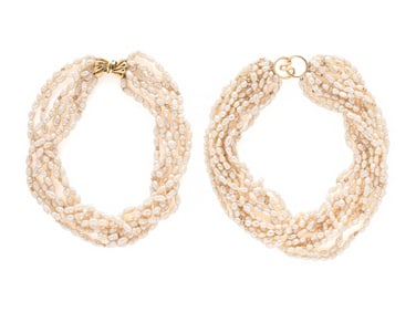 TWO KESHI PEARL TORSADE NECKLACES