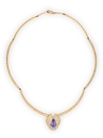 TANZANITE, DIAMOND, AND YELLOW GOLD NECKLACE
