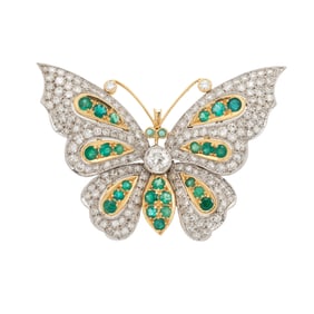 DIAMOND AND EMERALD BUTTERFLY BROOCH