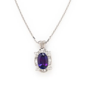TANZANITE, DIAMOND, AND WHTE GOLD PENDANT NECKLACE