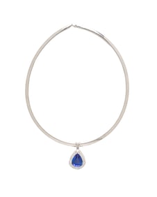 TANZANITE AND DIAMOND PENDANT ON REVERSIBLE BICOLOR OMEGA CHAIN