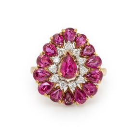 RUBY, DIAMOND, AND YELLOW GOLD RING