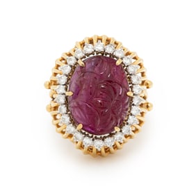 RUBY, DIAMOND, AND YELLOW GOLD RING