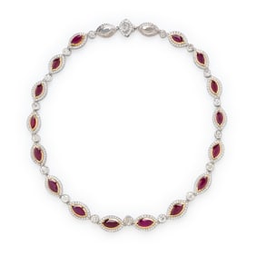 DIAMOND AND GLASS-FILLED RUBY NECKLACE