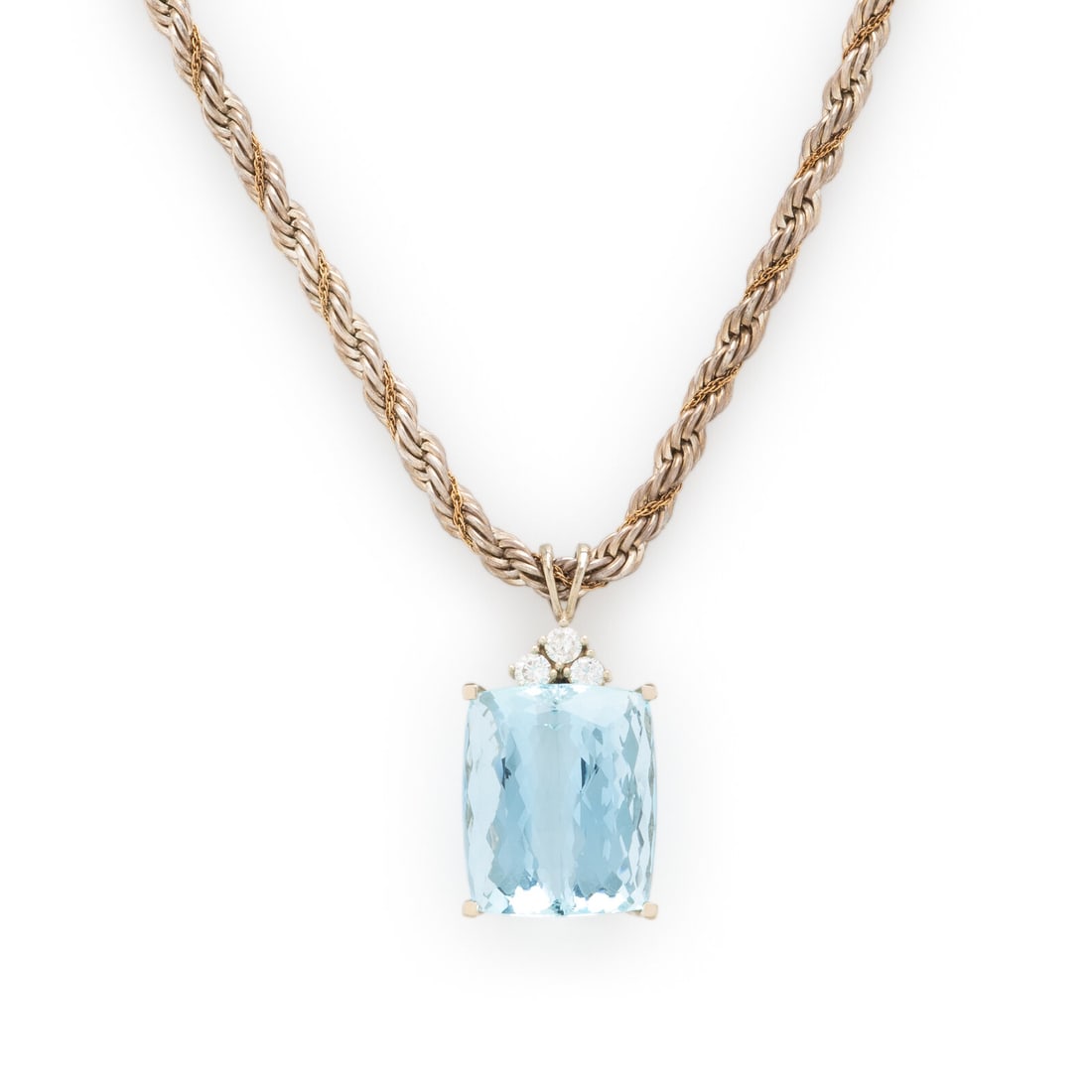 AQUAMARINE AND DIAMOND PENDANT WITH SILVER CHAIN (1 of 3)