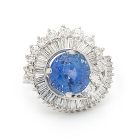 SAPPHIRE, DIAMOND, AND PLATINUM RING