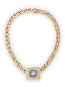 YELLOW GOLD, STAR SAPPHIRE, AND DIAMOND NECKLACE