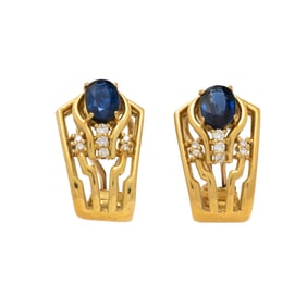 SAPPHIRE, DIAMOND, AND YELLOW GOLD EARRINGS