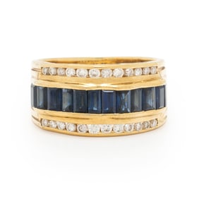 LEVIAN, SAPPHIRE, DIAMOND, AND YELLOW GOLD RING