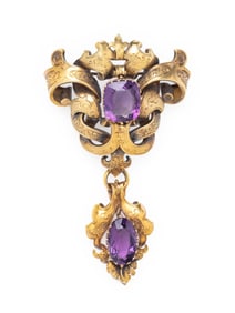 ANTIQUE, AMETHYST AND YELLOW GOLD BROOCH PENDANT