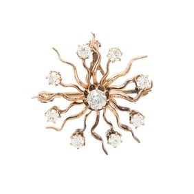 ANTIQUE, YELLOW GOLD AND DIAMOND STARBURST PIN