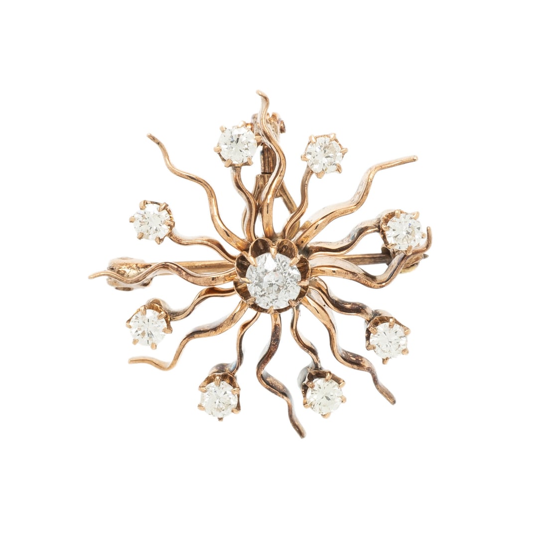 ANTIQUE, YELLOW GOLD AND DIAMOND STARBURST PIN (1 of 2)