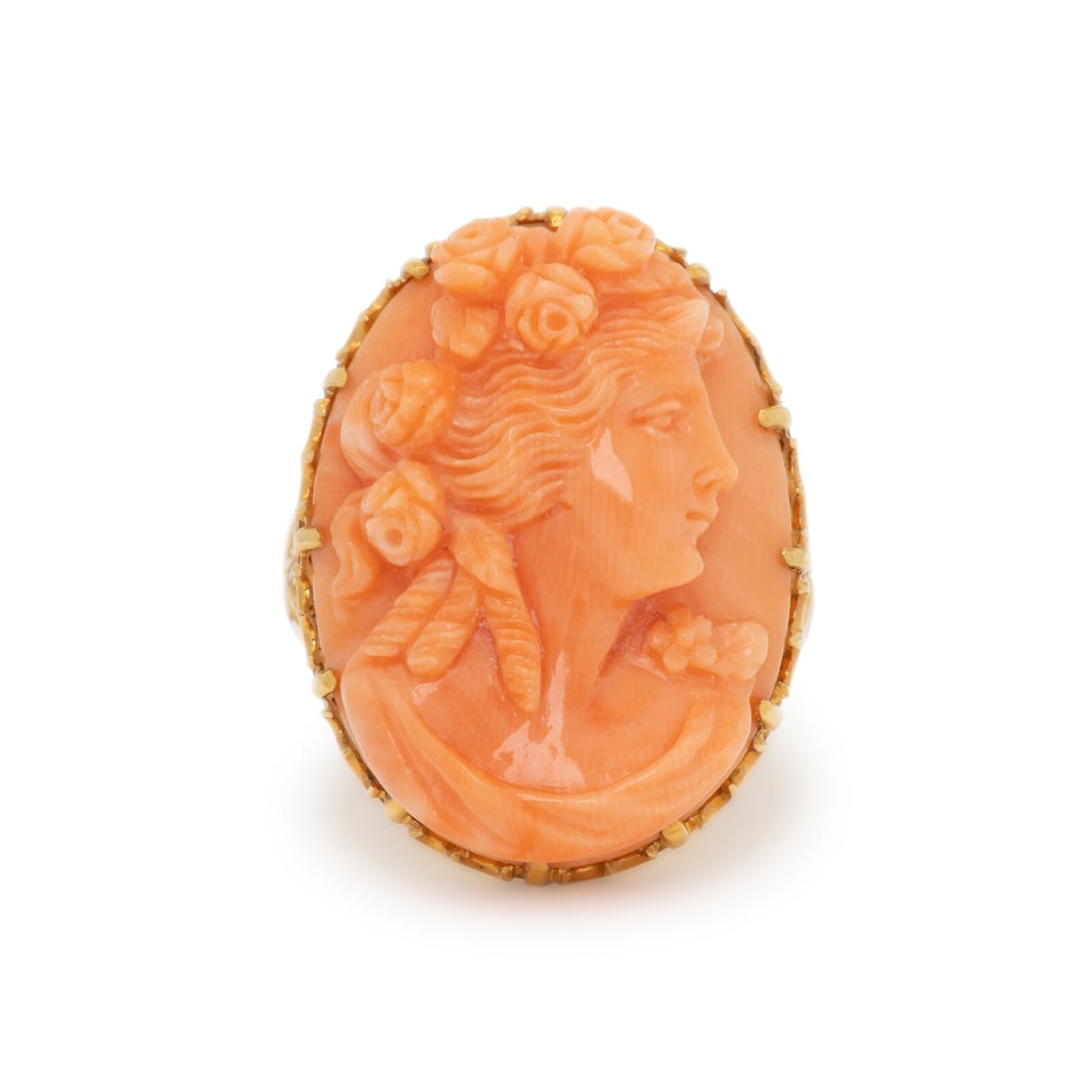 CORAL CAMEO AND YELLOW GOLD RING (1 of 4)