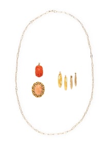 COLLECTION OF CORAL AND YELLOW GOLD JEWELRY