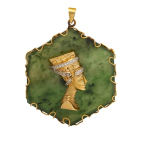 NEPHRITE JADE, DIAMOND, AND YELLOW GOLD NEFERTITI PENDANT