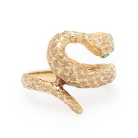 YELLOW GOLD AND EMERALD SNAKE RING