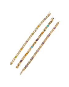 THREE MULTI-GEMSTONE AND YELLOW GOLD BRACELETS