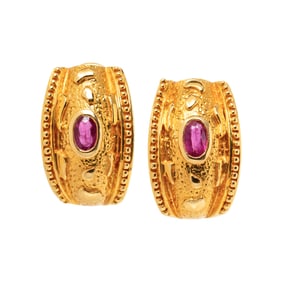 HIGH KARAT YELLOW GOLD AND RUBY EARRINGS