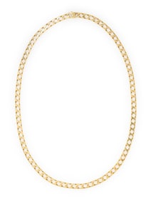 ITALIAN, YELLOW GOLD SQUARED LINK CURB CHAIN NECKLACE