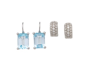 COLLECTION OF DIAMOND AND BLUE TOPAZ EARRINGS