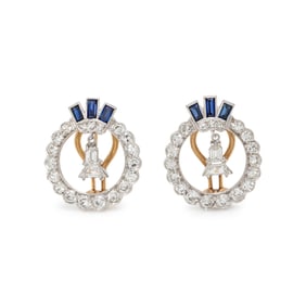DIAMOND AND SYNTHETIC SAPPHIRE EARRINGS