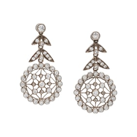 DIAMOND AND PLATINUM-TOPPED GOLD EARRINGS