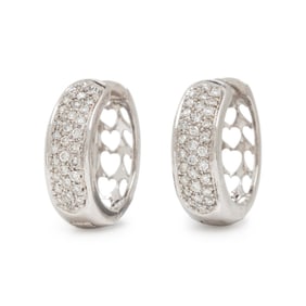 DIAMOND AND WHITE GOLD HEART MOTIF HOOP EARRINGS